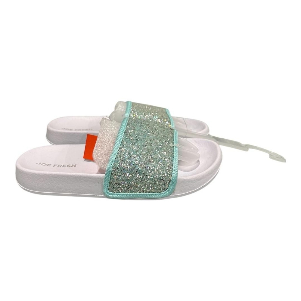 Joe Fresh Slide Sandals Girls Size 13 Blue Glitter Strap Beach Shoes Summer